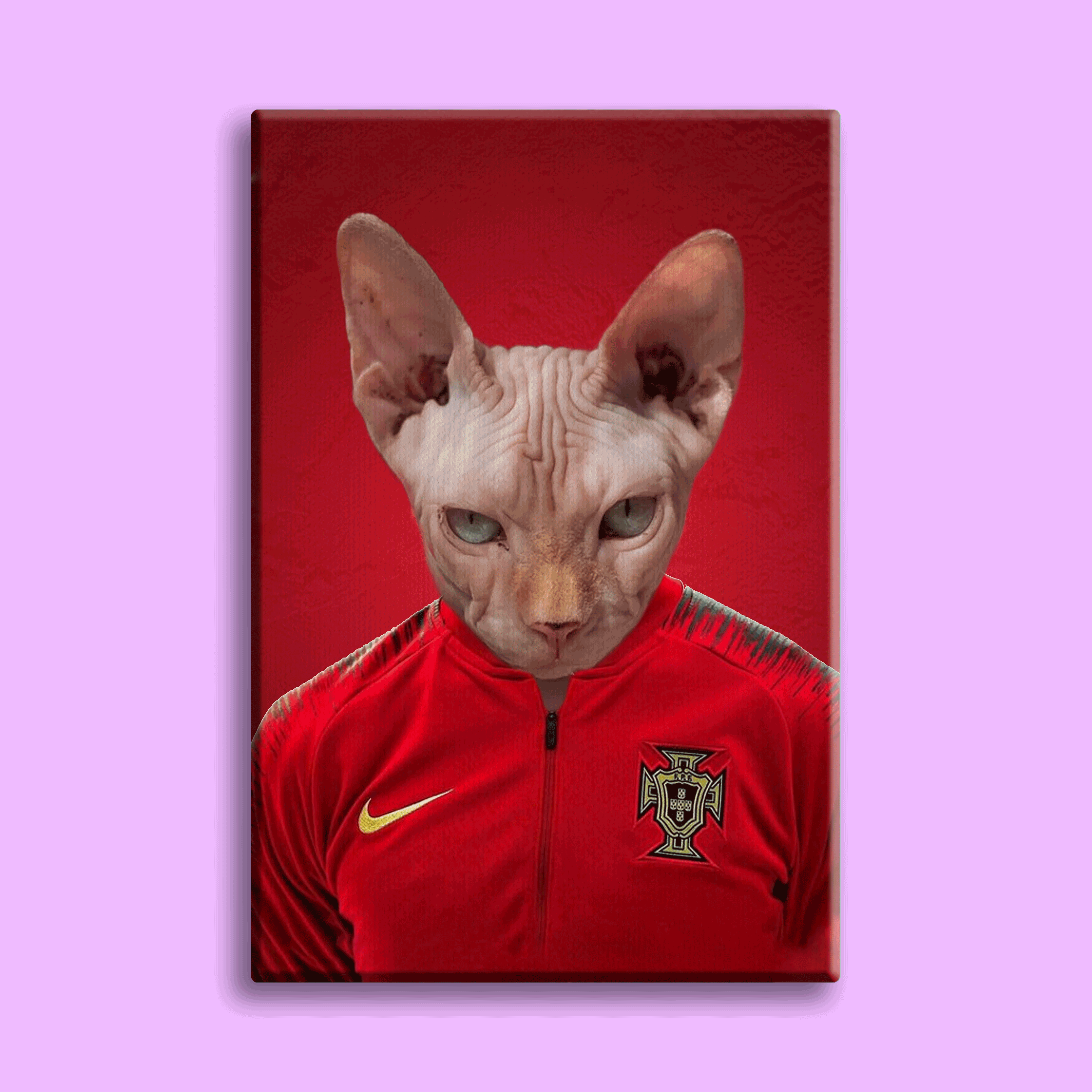 Portuguese Football Champion Sphynx Cat Custom Pet Portrait | Personalized Pet Art